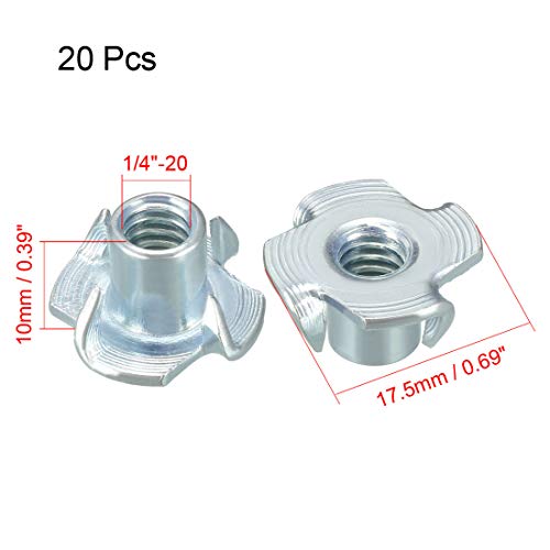 uxcell 1/4"-20 4 Pronged Tee Nut T-Nut for Table Legs Rock Climbing Wall Woodwork Holds Wood Cabinetry 20Pcs