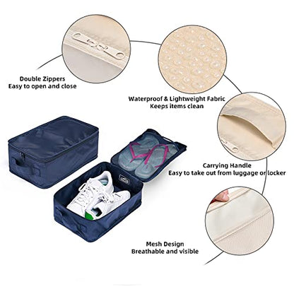 Travel Shoe Bags, Foldable Waterproof Shoe Pouches Organizer-Double Layer (6 Navy Shoe Bags) - color: Navy, size: 6 Packs