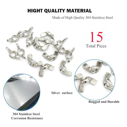 15 Pcs 5/16"-18 Wingnuts 304 Stainless Steel Wing Nuts Fasteners Parts Butterfly Nut, Hand Twist Tighten Hardware Nuts Butterfly Wing-Nut - size: 5/16"-18 - 304 Stainless Steel - 15 Pcs