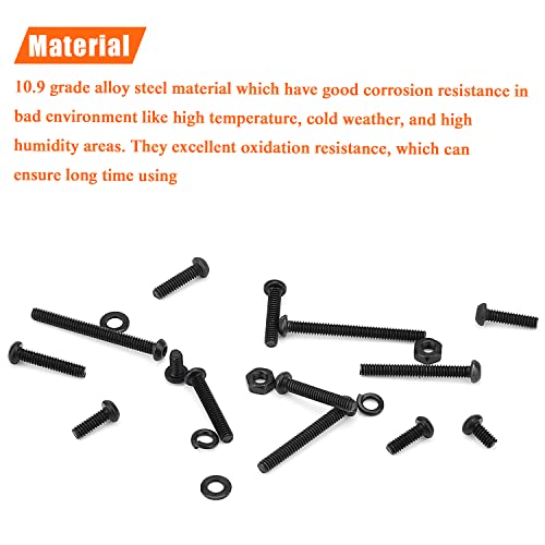 HELIFOUNER 560 Pieces M2.5 x 4mm /6mm /8mm /10mm /12mm /16mm /20mm, Button Head Socket Cap Screws Bolts Washers Nuts Kit, 10.9 Grade Alloy Steel, Full Threaded, Black - size: M2.5, style: Button Head