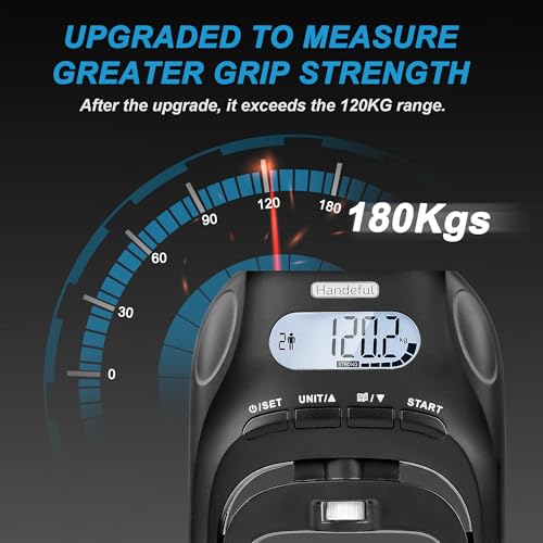 Handeful Digital Grip Strength Tester, 397 lb Hand Dynamometer, Black | 397 lb Capacity; 0.2 lb Increments; 19 Memory Records; Adjustable Handle; Memory Tracking; For Sport and Rehab