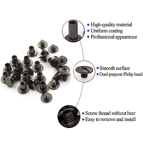Gun Metal Chicago Binding Screws Assorted Kit Nail Rivet Chicago Button DIY Leather Decoration Bookbinding Round Flat Head Stud Screw (Gun Metal 3/16"x1/4"-125 Sets) - size: Gun Metal 3/16"x1/4"-125 sets
