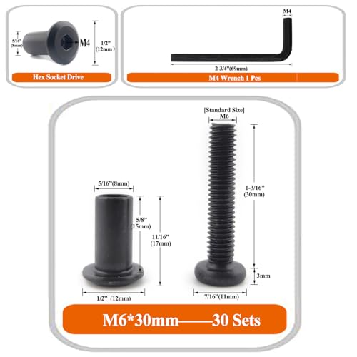 Black M6 x 1-1/4" Hex Drive Socket Cap Bolts Screws Kit,ALLOYPRO 30-Sets Binding Post Screws Socket Cover Connecting Bolt Fixing Post Screw for Furniture Chair Crib Table Cabinets,M6x30mm - color: Black, size: Black-M6*25mm-30sets