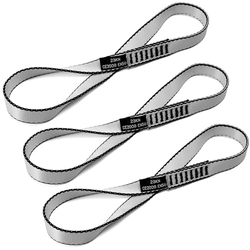 18mm Nylon Climbing Sling Runner 23KN-CE2008 EN566 Certified Webbing Straps | Climbing Sling for Rock Climbing, Rappelling, Arborist Tree Work, Hammock Rigging, Yoga Swing & Outdoor Safety Gear - color: Grey-3pcs, size: 30cm