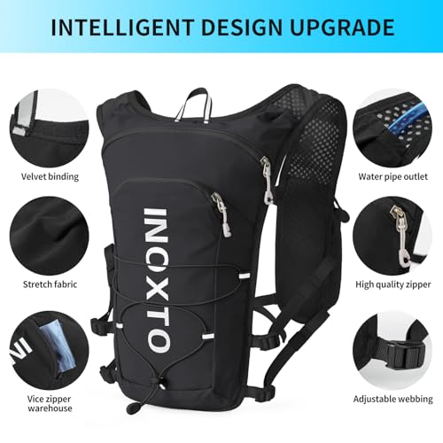 INOXTO Running Hydration Vest Backpack,Lightweight Insulated Pack with 1.5L Water Bladder Bag Daypack for Trail Hiking Running Cycling Race Marathon for Women Men - color: Black White