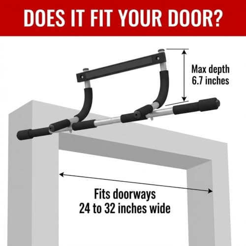 Iron Chin Up & Pull Up Bar Gen. 1, Heavy Duty Doorway Pull Up Bar with 9 Grip Positions, No Screws, Fits 24"-36" Doorways, Supports 440 lbs, Home Gym Equipment for Upper Body Strength