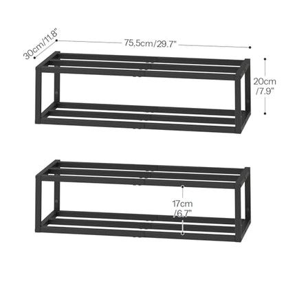 HOOBRO Wall-Mounted Shoe Rack, 2 Pack Hanging Metal Shoe Shelf, Space-Saving Shoe Storage Organizer, Holds 12-16 Pairs, Shoe Holder for Entryway, Closet, Small Spaces, Black BK44XJP201