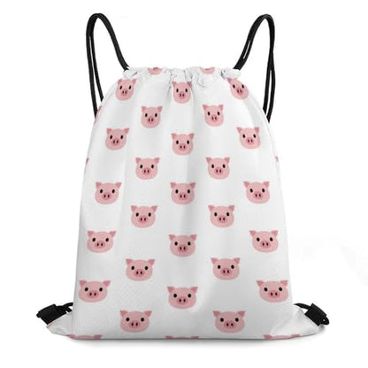 Gym Drawstring Bag Sports Sackpack Waterproof String Backpack with Shoe Compartment for Hiking Swimming Training, Funny Pink Pig Face Bags - color: Picture (28)