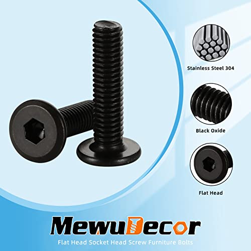 1/4-20 x 5/8" Flat Head Socket Head Screw Furniture Bolts Countersunk Connector Screws, Stainless Steel 18-8 (304), Black Oxide, Fully Threaded, 25 PCS - size: 1/4-20 x 5/8"