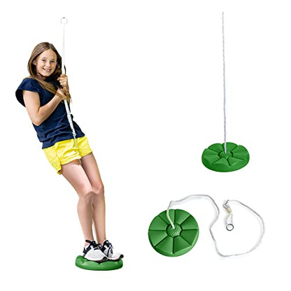 Squirrel Products Heavy Duty Green Disc Tree Swing with Rope for Outdoor Play - Easy DIY Addition to Playset or Tree - color: Green