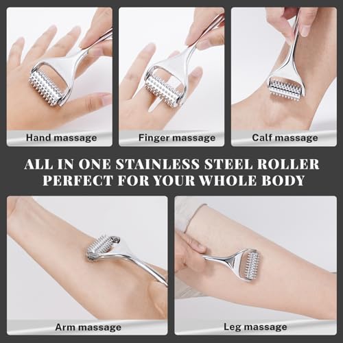 Acupuncture Massage Roller with Acupressure Spikes Roller Massager | Stainless Steel Massage Tool Face Roller, Back & Leg, Finger & Foot Roller, Spiky Massage Roller for Muscle Rolling Massage