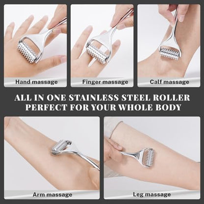 Acupuncture Massage Roller with Acupressure Spikes Roller Massager | Stainless Steel Massage Tool Face Roller, Back & Leg, Finger & Foot Roller, Spiky Massage Roller for Muscle Rolling Massage