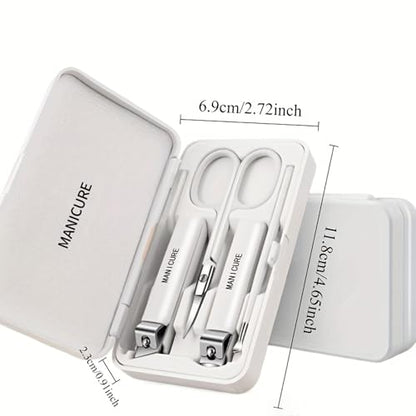 Manicure 5-in-1 Compact Nail Care Kit, Stainless Steel Nail Clippers with Nail File and Scissors, White, Portable Travel Manicure Set