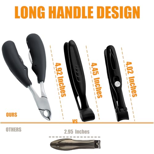 Precision Stainless Steel Heavy Duty Angled Head,Wide Jaw Clippers for Seniors and Man,Ingrown Toenail,Thick Nail.Long Handle, Extra-Large Slanted Nail Cutter.Men,Women,Elderly. (6PCS)