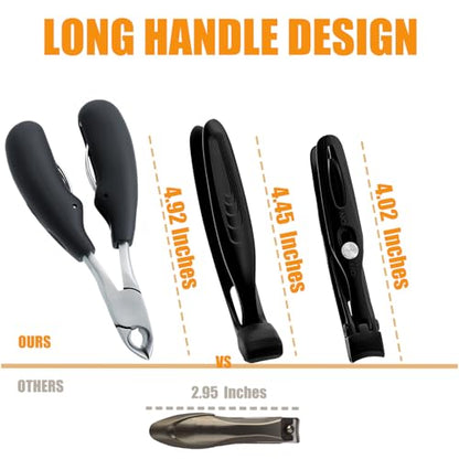 Precision Stainless Steel Heavy Duty Angled Head,Wide Jaw Clippers for Seniors and Man,Ingrown Toenail,Thick Nail.Long Handle, Extra-Large Slanted Nail Cutter.Men,Women,Elderly. (6PCS)