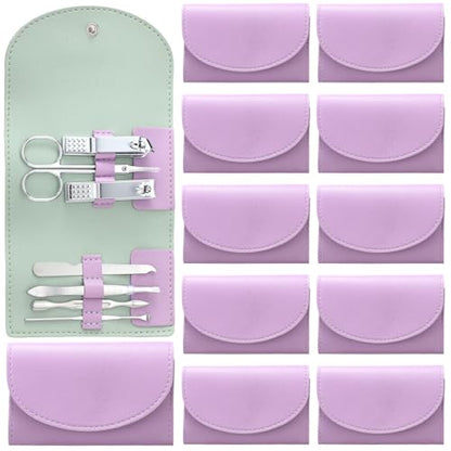 12 Set Manicure Set Bulk Mini Manicure Nail Clipper Kit 7 in 1 Stainless Steel Professional Nail Care Pedicure with Travel Portable Bag Grooming Kits for Women Men Home(Purple) - color: Purple
