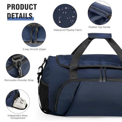 Gym Bag for Men Women With Shoe Compartment & Wet PocketWater Resistant Sports Gym Bag 、shoulder bag、messenger bag Carry On Duffel Bag forWeekend Overnight Traveling (blue) - color: blue
