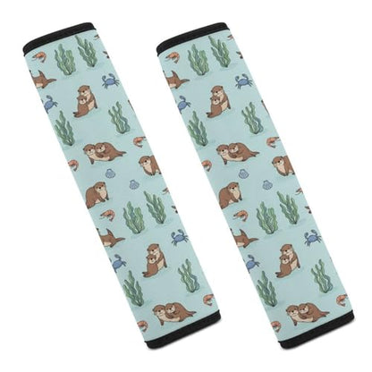 Soft Padded Car Seat Straps Shoulder Pads for Elderly Support, All Vehicles, 1 Pair Cute Otters Print Shoulder Protector Anti-Slip Pad - color: Pattern 285