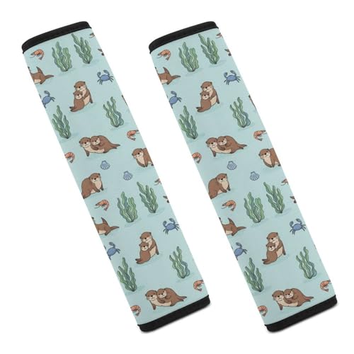 Soft Padded Car Seat Straps Shoulder Pads for Elderly Support, All Vehicles, 1 Pair Cute Otters Print Shoulder Protector Anti-Slip Pad - color: Pattern 285