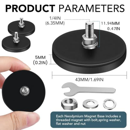 DIYMAG Round Rubber Coated Magnets Heavy Duty,6pcs 1/4in Screw Hole Stud | Strong Rare Earth Magnets with Flat Base, for Mounting Magnetic License Plate Holders, Cameras, Vehicles, Rock Lights,Dispaly - size: 1/4in-30LB-1.69in