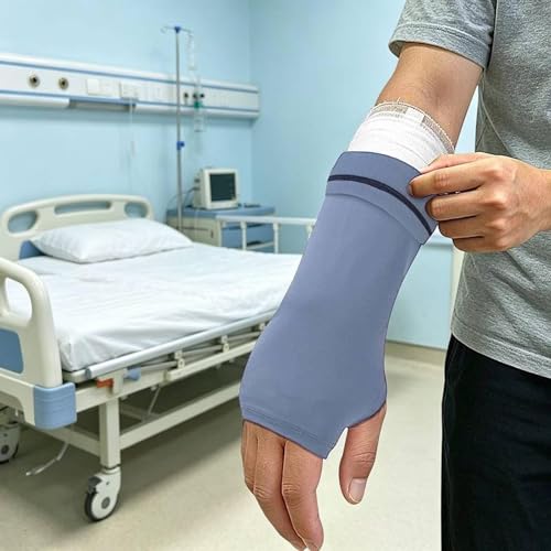 Cover Breathable Flexible Sleeve Soft Elastic Protector Reusable Nylon Spandex Material Open Finger Design Comfortable Compression Suitable, Blue - color: Blue