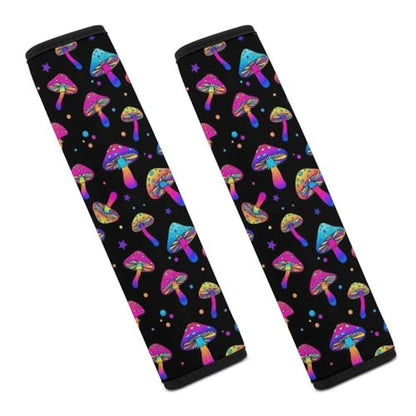 2 Pack Universal Soft and Comfortable Car Seat Belt Pad for Girls and Boys, Stroller Pushchair High Chair, Mushrooms Magic Rainbow Shoulder Protector - color: Pattern 1273