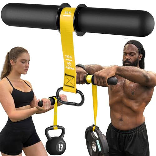 FitBeast Forearm Strengthener & Forearm Exerciser, Wrist Roller | Forearm strength trainer with thick handle and adjustable strap. Ideal for grip strength, muscle building and rehabilitation. - color: Yellow