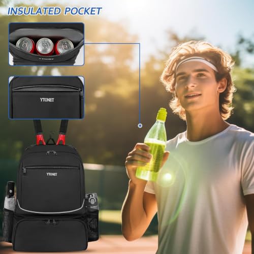 Ytonet Tennis Bag Tennis Backpack for Women Men 2 Rackets | Insulated Pocket and Ventilated Shoe Compartment, Gym Bags with Fence Hook for Pickleball and Badminton Rackets - color: Black