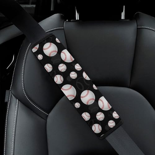2PCS Black Baseball Car Seat Belt Pad Breathable Shoulder Protector for Girls and Boys, Most Cars, Anti-Slip Pad - color: Pattern 1243