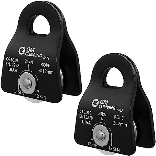 Micro Prusik Minding Pulley 25kN CE UIAA Certified 12mm Single Pulley Mobile Side Plates for Arborist Rigging Climbing Rescue - color: Pack of 2 | Black