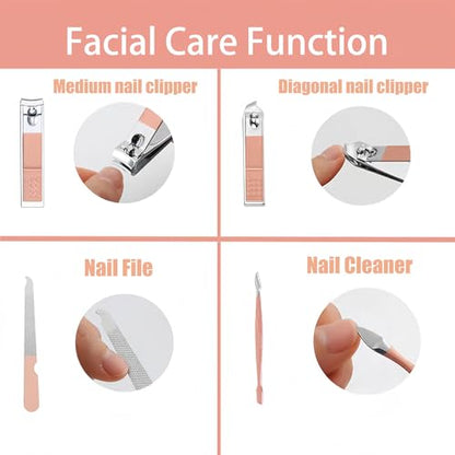 Manicure Set,Nail Clipper Set Personal Care Manicure Pedicure Set Portable Travel Grooming Kit for Women Men Family Friends Wife (Green) (Pink) - color: Pink
