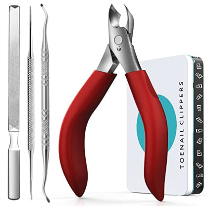 Toenail Clippers for Thick Nails for Seniors - Heavy Duty Toe Nail Clippers Kit with Long Handle for Men & Elderly with Inflexible Joints, Professional Nail Clippers Kit for Thickened Toenails (Red) - style: Creating Exquisite Nails - Red
