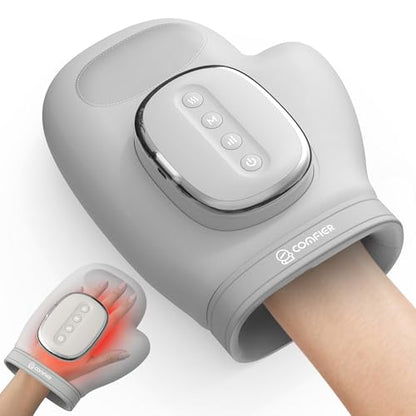 COMFIER Hand Massager with Heat and Compression for Arthritis Carpal Tunnel | Large Hand Chamber Fits Left or Right Hand, with 5 Compression Levels, 3 Modes, and 3 Heat Levels, Gift for Women Men - color: White