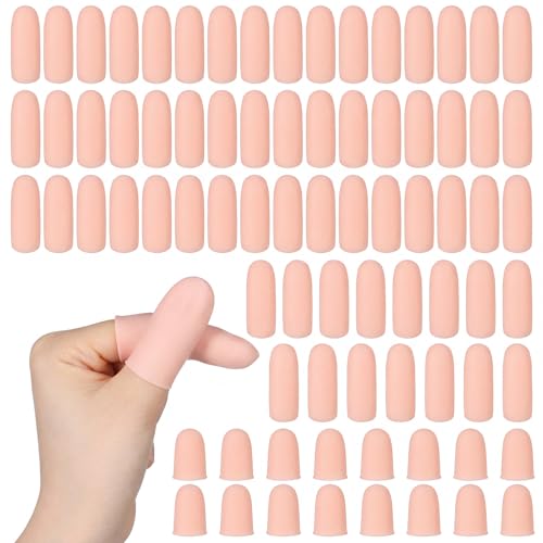 Unittype 70 Pack Gel Finger Cots Silicone Finger Sleeves Thumb Protector Rubber Fingertip Protector Fingers Cover for Arthritis Calluses Blisters Hand Protect Nail Tips Guard, 2 Sizes (Nude) - color: Nude