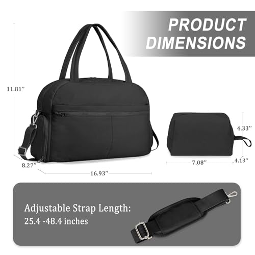 Sports Gym Bag for Women, Travel Duffle Bag with Shoe Compartment & Wet Pocket, Fitness Yoga Bag - color: S-Black