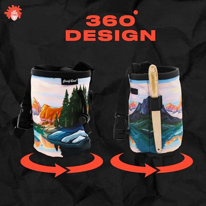 Rock Climbing Chalk Bag | for Outdoor, Gym, & Bouldering | Adjustable Waist Belt, Durable Drawstring Closure, & Zippered Pocket - style: Tetons