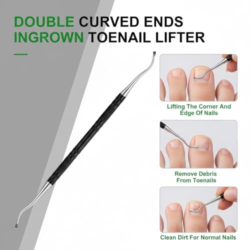 3 PCS Metal Nail File Toenail File for Thick Nails and Ingrown Relief Stainless Steel Double Sided Heavy Duty with Dual-Ended Toenail Lifter for Seniors Men Women Natural Nails Pedicure Tool