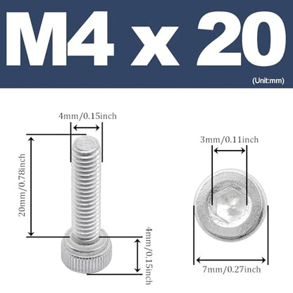 M4 x 20mm Hex Socket Head Cap Screws Bolts,6063 Aluminum Alloy Socket Head Cap Bolt Fasteners,Silver(20Pcs) - size: M4 x 20mm