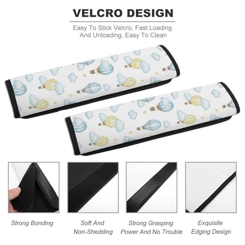 Breathable Seat Belt Shoulder Pad for Adults and Children, Stroller Pushchair High Chair, 2 Pack Cute Hot Air Balloon Stars Blue Cloud Neck Strap Covers Easy Install (No Tool) - color: Pattern 688