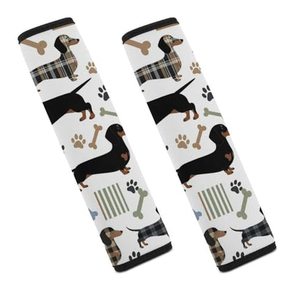 1 Pair Cute Puppy Pet Wiener Dog Dachshund Plaid Seat Belt Shoulder Pad Soft Padded Seat Belt Cushion for Adult Use, Stroller Pushchair High Chair, Pressure Relief - color: Pattern 585