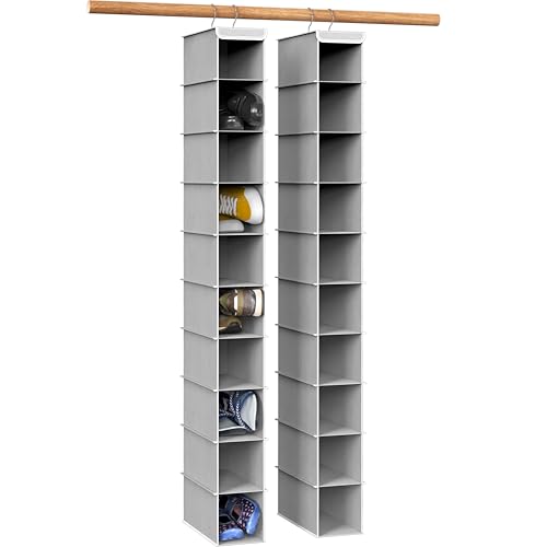 Simple Houseware 2 Pack 10 Shelves Hanging Shoe Organizer, Gray | Dual Metal Hooks, Holds Up to 20 lbs, for Narrow Space - color: Grey, size: 2-Pack