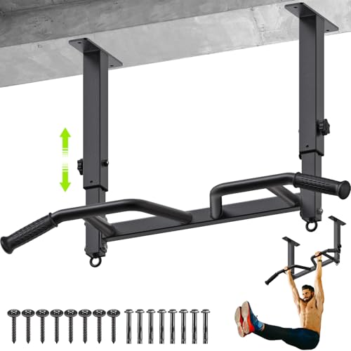 SELEWARE Heavy Duty Welded Pull Up Bar Wall/Joist/Ceiling Mount Chin Up Bar | Multifunctional Pull-up Bars w/Resistance Band Hooks for Home Gym Strength Training, Sturdy Steel Construction Support 500 lb - color: F1: Black 24" Ceiling Mount Pull Up Bar