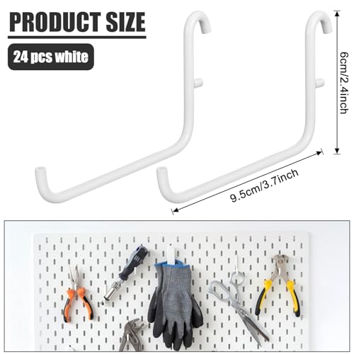 24 Pcs 3.7 x 2.4 Inches Pegboard Hooks, Compatible with Skadis Peg Board, Long L Shape Peg Board Hooks for Hanging, Pegboard Accessories, for Home Office Storage Tool(White)