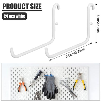24 Pcs 3.7 x 2.4 Inches Pegboard Hooks, Compatible with Skadis Peg Board, Long L Shape Peg Board Hooks for Hanging, Pegboard Accessories, for Home Office Storage Tool(White)