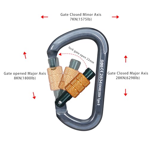 Auto Locking Rock Climbing Carabiner Clips, Heavy Duty Asymmetrical Carabiner Connector Used for Rappelling Rescue Outdoor Climbing, Mountaineer, Hammock, Camping - color: 28KN（4pack）