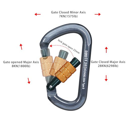Auto Locking Rock Climbing Carabiner Clips, Heavy Duty Asymmetrical Carabiner Connector Used for Rappelling Rescue Outdoor Climbing, Mountaineer, Hammock, Camping - color: 28KN（2pack）