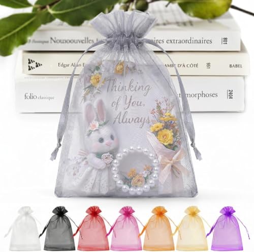 ANZNKU 50 PCS Organza Bags 5 x 7, Gray Small Mesh Gift Bags Drawstring | Sheer Goodie Sachet Pouches for Wedding Party Favors Baby Bridal Shower & Halloween, Use for Candy Jewelry Soap Treats Makeup - color: Gray