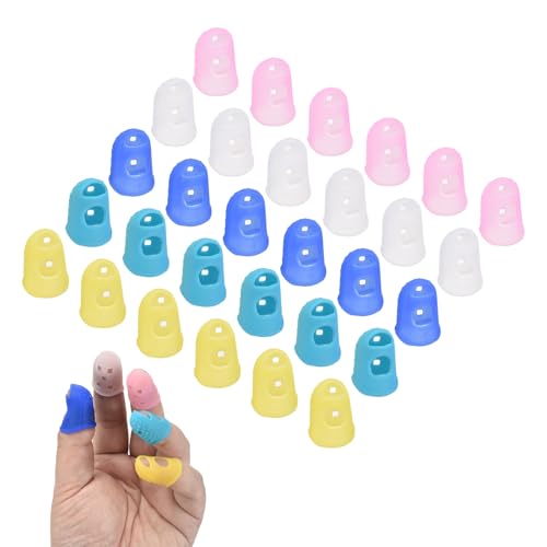 PATIKIL 30 Pcs Silicone Finger Tips, 17mm Anti-Slip Textured Surface Reinforced Protectors Fingertip Covers Reusable Thimbles for Money Counting Guitar Sewing, 5 Colors - color: Yellow/Translucent/Pink/Light Blue/Dark Blue, size: 17mm