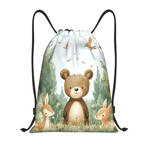 Drawstring Sports Backpacks - Lightweight Swim Gym Bags for Women Men String Sackpack for Beach Travel Yoga(Medium, Cute Animal Bear Rabbit) - color: Cute Animal Bear Rabbit, size: Medium