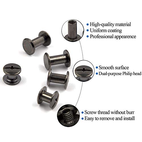 80 Sets Chicago Screws Assorted Kit 4 Sizes Gun Metal Leather Rivets 1/4 5/16 3/8 1/2 Screw Rivets Slotted Phillip Head Book Binding Posts Nail Rivet Chicago Bolt for DIY Leather Craft M5 - size: Gun Metal-6,8,10,12